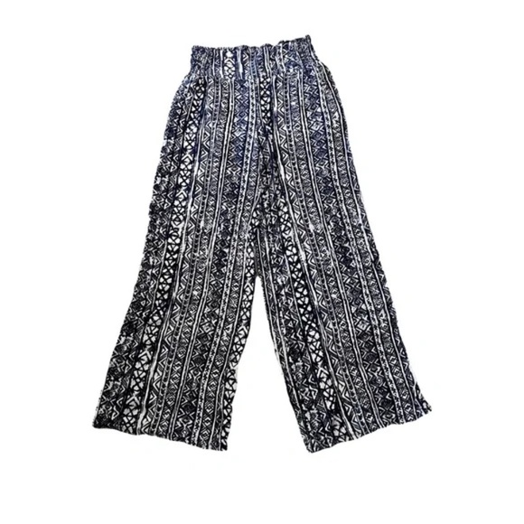 Three Dots | Indigo Blue Aztec Pull On Wide Leg Pants, Medium - Picture 1 of 7